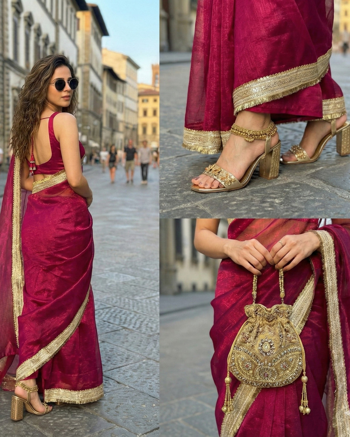 Imperial Rose Shimmer Chiffon Saree by Authority of Fashion – rose gold shimmer for parties and midnight celebrations