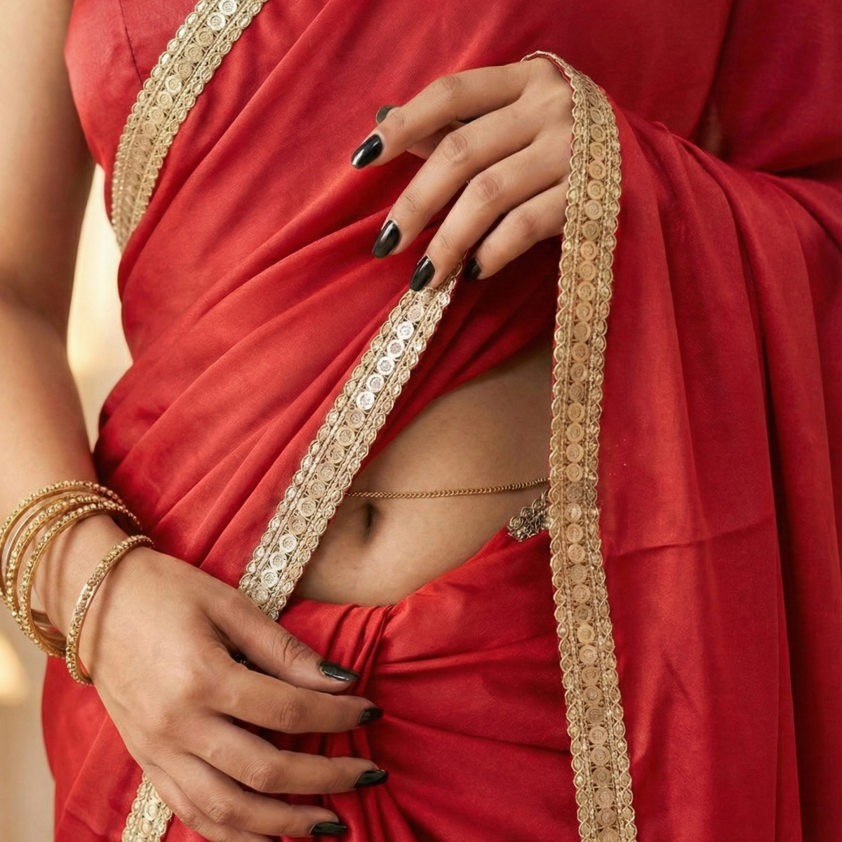 Regal Ember saree drape – deep red royal crepe by Authority of Fashion, slow burn and long memory