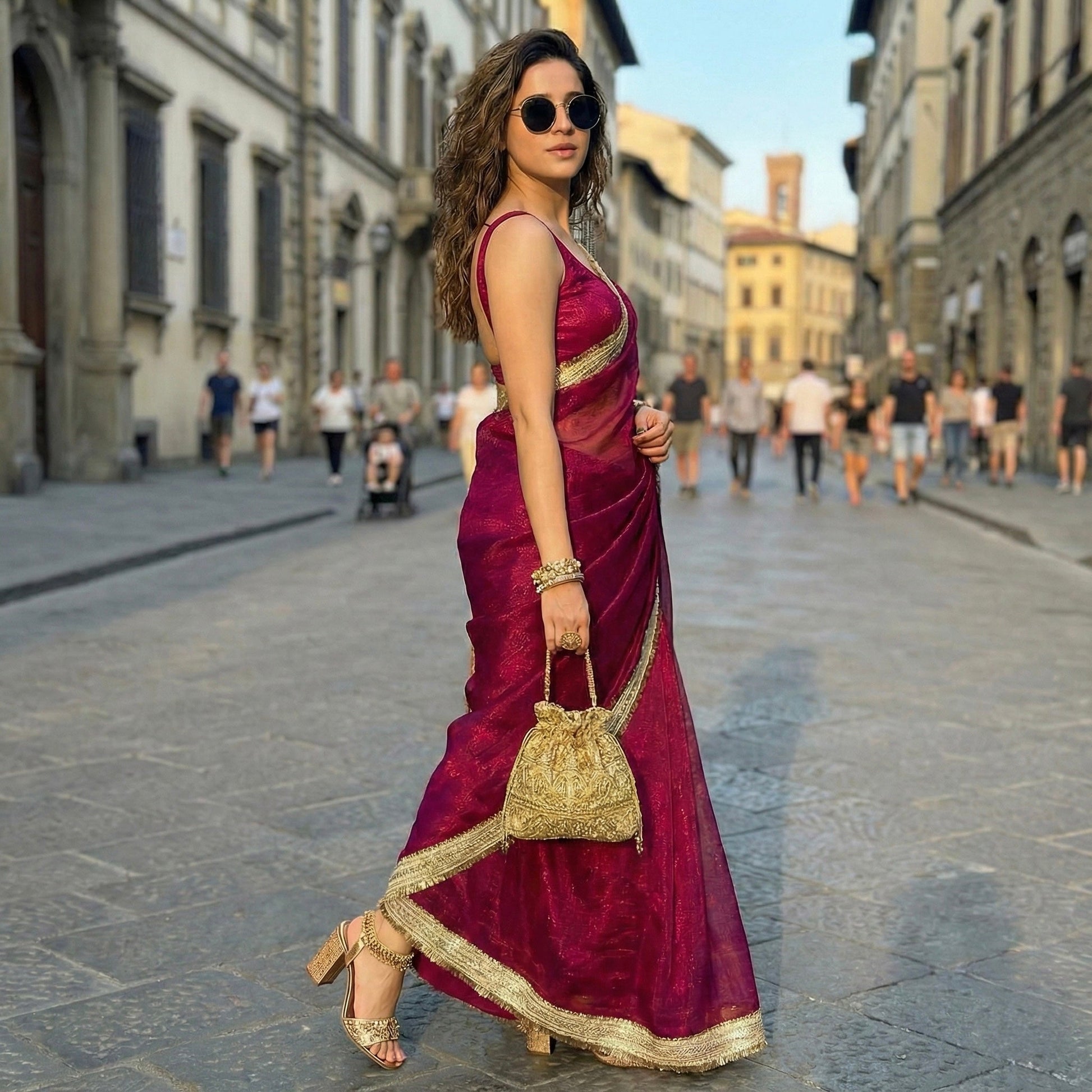 Imperial Rose Shimmer saree drape – feather-light rose shimmer chiffon by Authority of Fashion