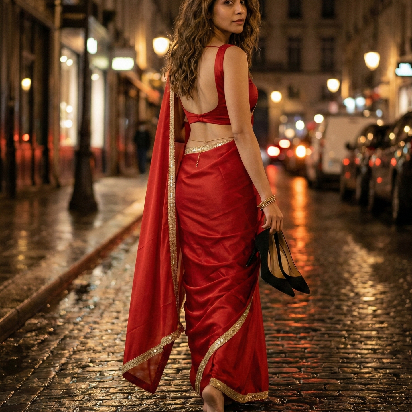 Buy Regal Ember After Dark Saree online – deep red royal crepe saree with border for premium gifting
